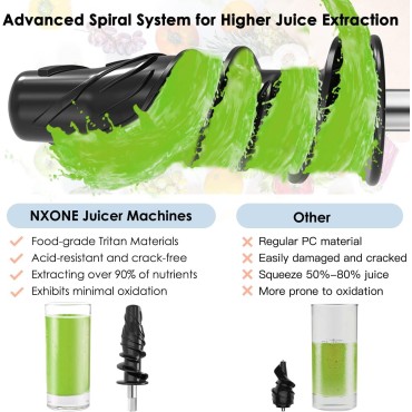 Masticating Juicer, NXONE Cold Press Juicer for Vegetable and Fruit, Juicer Machines with 3 Speed Modes and Reverse Function, Easy to Clean Slow Juicer with Brush, Silver