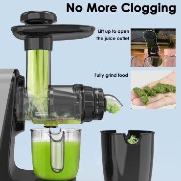 Masticating Juicer, NXONE Cold Press Juicer for Vegetable and Fruit, Juicer Machines with 3 Speed Modes and Reverse Function, Easy to Clean Slow Juicer with Brush, Silver