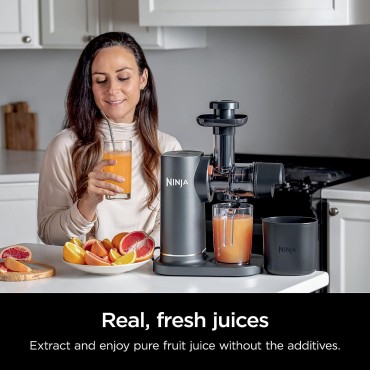 Ninja JC151 NeverClog Cold Press Juicer, Powerful Slow Juicer with Total Pulp Control, Countertop, Electric, 2 Pulp Functions, Dishwasher Safe, 2nd Generation, Charcoal (Renewed)