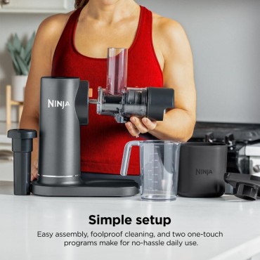 Ninja JC151 NeverClog Cold Press Juicer, Powerful Slow Juicer with Total Pulp Control, Countertop, Electric, 2 Pulp Functions, Dishwasher Safe, 2nd Generation, Charcoal (Renewed)