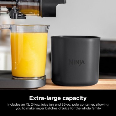 Ninja JC151 NeverClog Cold Press Juicer, Powerful Slow Juicer with Total Pulp Control, Countertop, Electric, 2 Pulp Functions, Dishwasher Safe, 2nd Generation, Charcoal (Renewed)