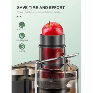 QCen Juicer Machine, 500W Centrifugal Juicer Extractor with 3” Wide Mouth Feed Chute for Fruits & Vegetables, Easy to Clean, Stainless Steel, BPA-Free