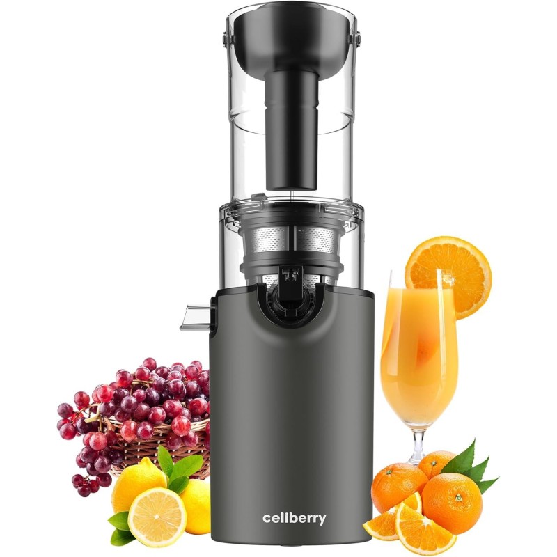 Cold Press Juicer, Masticating Juicer for Fruits Whole Lemon Orange & Vegetables | 97% Juice Yield, Max Nutrition, Electric Slow Juicer Machines with 2 Cups (BPA-Free, Divide Pulp)