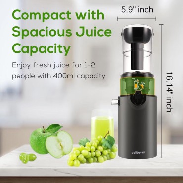 Cold Press Juicer, Masticating Juicer for Fruits Whole Lemon Orange & Vegetables | 97% Juice Yield, Max Nutrition, Electric Slow Juicer Machines with 2 Cups (BPA-Free, Divide Pulp)