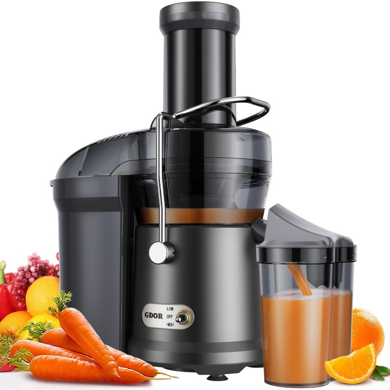 GDOR 1200W Juicer with Larger 3.2 Feed Chute, Titanium Enhanced Cutting System, Centrifugal Juice Extractor Maker with Heavy Duty Full Copper Motor, Dual Speeds, BPA-Free, Gun Grey