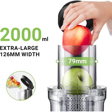 AMZCHEF Cold Press Juicer, Juicer Machines - 3.1 Large Feed Chute for Whole Fruits & Vegetables, Stainless Steel Slow Masticating Juicer Easy to Clean, Large Auger, Double Strainers, Silver