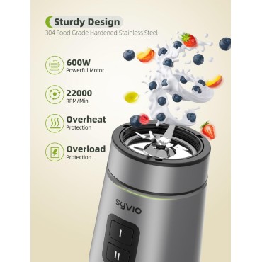 Syvio Blender for Shakes and Smoothies, 600W Personal Blender, Smoothie Blender with 2 Speed Control, Smoothie Maker with 2 BPA-Free 20Oz Sport Cup