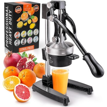 Zulay Kitchen Cast-Iron Orange Juice Squeezer - Heavy-Duty, Easy-to-Clean, Professional Citrus Juicer - Durable Stainless Steel Lemon Squeezer - Sturdy Manual Citrus Press & Orange Squeezer (Black)