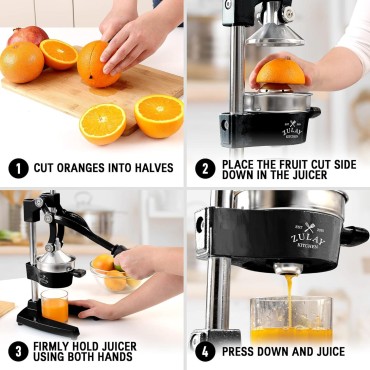 Zulay Kitchen Cast-Iron Orange Juice Squeezer - Heavy-Duty, Easy-to-Clean, Professional Citrus Juicer - Durable Stainless Steel Lemon Squeezer - Sturdy Manual Citrus Press & Orange Squeezer (Black)