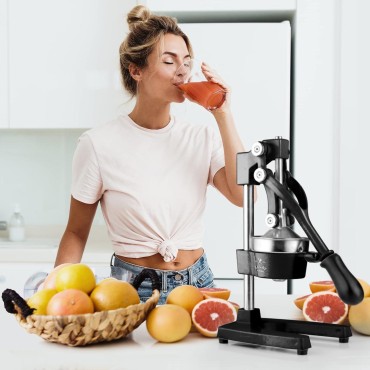 Zulay Kitchen Cast-Iron Orange Juice Squeezer - Heavy-Duty, Easy-to-Clean, Professional Citrus Juicer - Durable Stainless Steel Lemon Squeezer - Sturdy Manual Citrus Press & Orange Squeezer (Black)