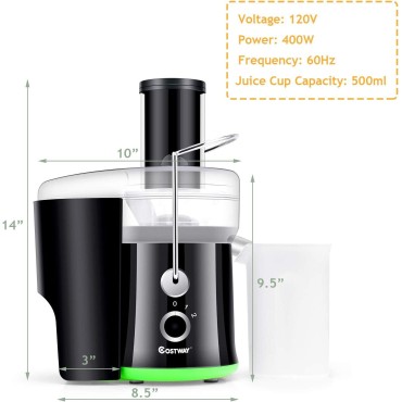 COSTWAY Juicer Machine, Centrifugal Juicer with 3-Inch Wide Mouth, BPA-Free Stainless Steel Juice Maker with 2-Speed Control, Masticating Juice Extractor for Fruit Vegetable