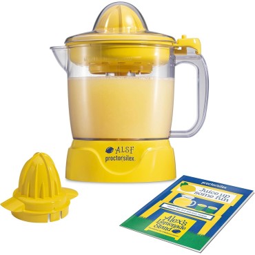 Proctor Silex Alex's Lemonade Stand Electric Citrus Juicer Machine and Squeezer, for Lemons, Limes and Oranges, 34 oz, Includes 2 Reamers & Recipe Book, Yellow (66341)