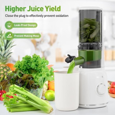 Secura Slow Juicer with Stainless Steel Prong Spiral Auger & Mesh Free Filter, Cold Press Juicer, Masticating Juicer Machines with Quiet Motor & Reverse Function for Vegetables and Fruits, White