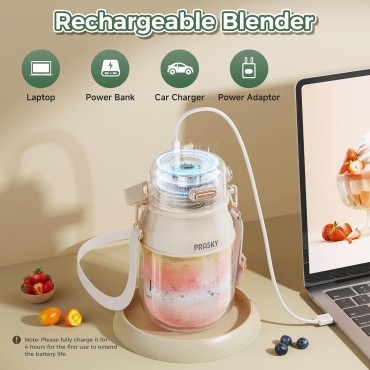 Portable Blender, Personal Blender for Shakes and Smoothies with 27oz Cup, Lid and Shoulder Strap, Type-C USB Rechargeable, Dishwasher Safe Parts, BPA-free, Food and Juice for Gym/Travel/Kitchen