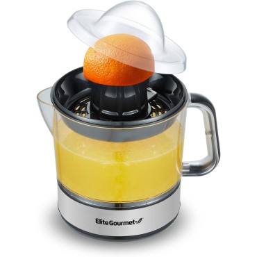 Elite Gourmet ETS623 BPA-Free Electric Citrus Juicer, Compact, Large Volume, Pulp Control, Oranges, Lemons, Limes, Grapefruits with Easy Pour Spout, 24oz, Black/Stainless Steel