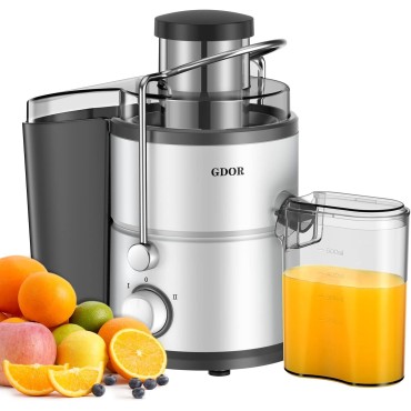 Juicer with 800W Motor, GDOR Juicer Machine with 3” Feed Chute, Dual Speeds Juice Maker for Fruits and Veggies, Anti-Drip Function Centrifugal Juicer, Include Cleaning Brush, BPA-Free, White