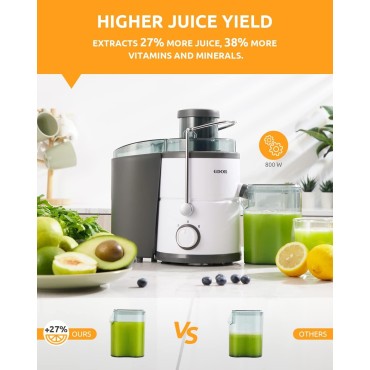 Juicer with 800W Motor, GDOR Juicer Machine with 3” Feed Chute, Dual Speeds Juice Maker for Fruits and Veggies, Anti-Drip Function Centrifugal Juicer, Include Cleaning Brush, BPA-Free, White