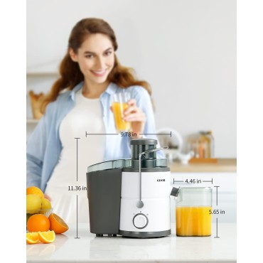 Juicer with 800W Motor, GDOR Juicer Machine with 3” Feed Chute, Dual Speeds Juice Maker for Fruits and Veggies, Anti-Drip Function Centrifugal Juicer, Include Cleaning Brush, BPA-Free, White