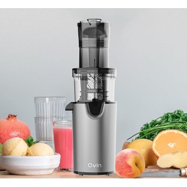 Masticating Juicer with 3.1 Inch Large Feed Chute, Slow Cold Press Technology for Maximum Nutrition - Easy to Clean, High Yield Juice Machine, Dark Gray