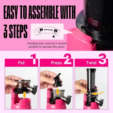 Ventray Ginnie Cold Press Juicer Machines, Compact Small Slow Masticating Juicer with High Juice Yield for Vegetables Fruits, Easy to Clean, Nutrient Vitamin Dense, Eco-Friendly Packaging - Pink