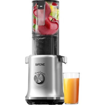 Whole Fruits Cold Press Juicer Machines, 4.3-inch (110mm) Powerful Wide Mouth Slow Masticating Juicer with Large Feed Chute for Vegetables and Fruits, Easy to Clean (Gray)