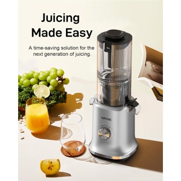 Whole Fruits Cold Press Juicer Machines, 4.3-inch (110mm) Powerful Wide Mouth Slow Masticating Juicer with Large Feed Chute for Vegetables and Fruits, Easy to Clean (Gray)