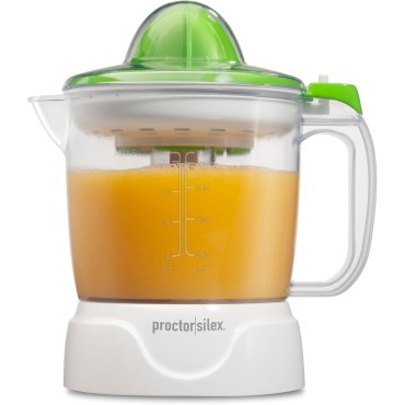 Proctor Silex Juicer Electric Citrus Juicer Machine, 34 oz., for Orange, Lemon, Grapefruit Juice, White and Green (66340)