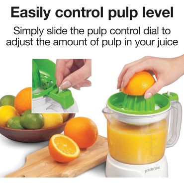 Proctor Silex Juicer Electric Citrus Juicer Machine, 34 oz., for Orange, Lemon, Grapefruit Juice, White and Green (66340)