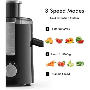 Juicer Machines, SiFENE Compact Centrifugal Juicer Extractor, Juice Maker for Vegetable and Fruit with 3-Speed Setting, Non-BPA, Easy to Clean, Black