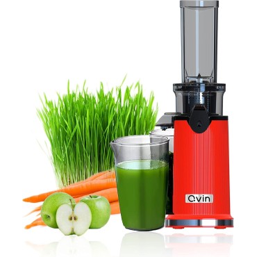 Cold Press Juicer Machine,Compact Design with Powerful Motor,Masticating Slow Juicer Machine with Juice and Pulp Cup, Juicer machines Vegetable and Fruit, Nut milk maker Red & Stainless Steel