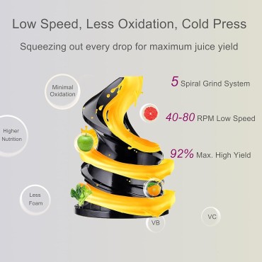 Cold Press Juicer Machine,Compact Design with Powerful Motor,Masticating Slow Juicer Machine with Juice and Pulp Cup, Juicer machines Vegetable and Fruit, Nut milk maker Red & Stainless Steel