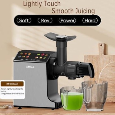 whall Masticating Slow Juicer, Professional Stainless Juicer Machines for Vegetable and Fruit, Touchscreen Cold Press Juicer with 2 Speed Modes,Silver