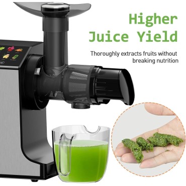 whall Masticating Slow Juicer, Professional Stainless Juicer Machines for Vegetable and Fruit, Touchscreen Cold Press Juicer with 2 Speed Modes,Silver