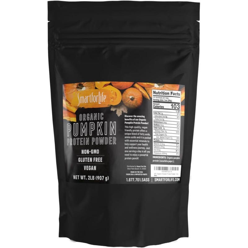 Smart for Life Organic Pumpkin Protein Powder- 2 lb - Vegan Plant-Based Protein Pumpkin Seeds Powder - Gluten-Free Keto Friendly Pumpkin Seed Protein Powder Ideal for Smoothies & Baking