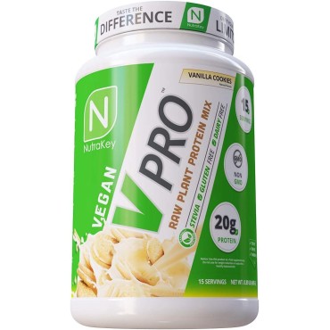 NutraKey V-Pro, Raw Plant Protein Powder, Organic, Vegan, Low Carb, Gluten Free with with 20g of Protein (Vanilla Cookie) 1.78-Pound.