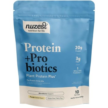 Nuzest - Protein + Probiotics – Gut Health - Superfood Powder Plant Protein Blend - 300g / 10.6 oz Pouch (10 Servings) (French Vanilla, 300g)