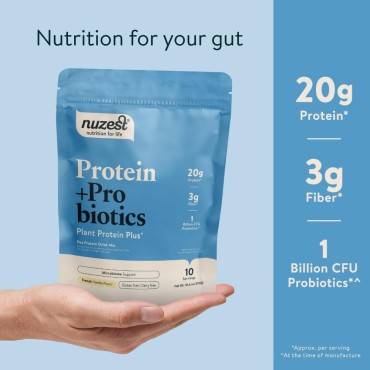 Nuzest - Protein + Probiotics – Gut Health - Superfood Powder Plant Protein Blend - 300g / 10.6 oz Pouch (10 Servings) (French Vanilla, 300g)