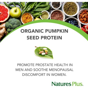 NaturesPlus Organic Pumpkin Seed Protein - .95 lbs Vegan Protein Powder - High Energy Protein Supplement, Promotes Prostate Health, Soothes Menstrual Discomfort - Vegetarian, Gluten-Free - 15 Servings