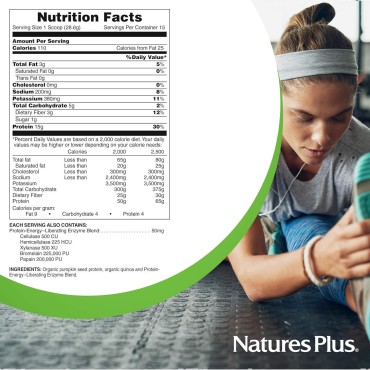 NaturesPlus Organic Pumpkin Seed Protein - .95 lbs Vegan Protein Powder - High Energy Protein Supplement, Promotes Prostate Health, Soothes Menstrual Discomfort - Vegetarian, Gluten-Free - 15 Servings