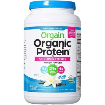 Orgain Organic Plant Based Protein Powder, Vegan, Non-GMO, Gluten Free, 1 Count, Packaging May Vary (Vanilla Bean, 2.74 Pound)