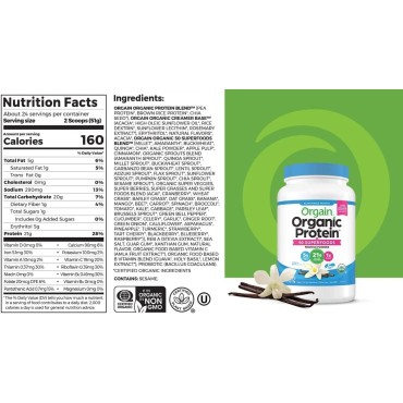 Orgain Organic Plant Based Protein Powder, Vegan, Non-GMO, Gluten Free, 1 Count, Packaging May Vary (Vanilla Bean, 2.74 Pound)