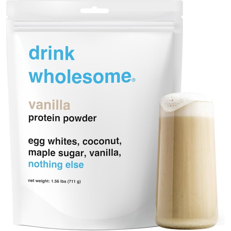 drink wholesome Vanilla Egg White Protein Powder | for Sensitive Stomachs | Easy to Digest | Gut Friendly | No Bloating | Dairy Free Protein Powder | Lactose Free Protein Powder | 1.56 lb