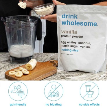 drink wholesome Vanilla Egg White Protein Powder | for Sensitive Stomachs | Easy to Digest | Gut Friendly | No Bloating | Dairy Free Protein Powder | Lactose Free Protein Powder | 1.56 lb