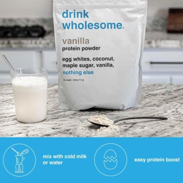 drink wholesome Vanilla Egg White Protein Powder | for Sensitive Stomachs | Easy to Digest | Gut Friendly | No Bloating | Dairy Free Protein Powder | Lactose Free Protein Powder | 1.56 lb