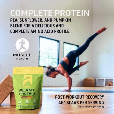 Ascent Plant Based Protein Powder - Non Dairy Vegan Protein, Zero Artificial Ingredients, Soy & Gluten Free, No Added Sugar, 4g BCAA, 2g Leucine - Vanilla, 20 Servings