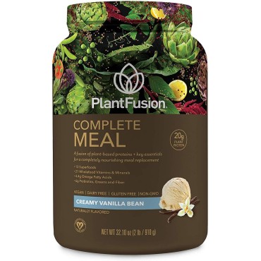 PlantFusion Complete Meal Replacement Shake - Plant Based Protein Powder with Superfoods, Greens & Probiotics - Vegan, Gluten Free, Soy Free, Non-Dairy, No Sugar, Non-GMO - Vanilla 2 lb