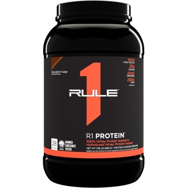 Rule One Proteins R1 Protein - 25g Fast-Acting, Super-Pure 100% Isolate and Hydrolysate Protein Powder with 6g BCAAs (2 Pounds*, Chocolate Fudge)