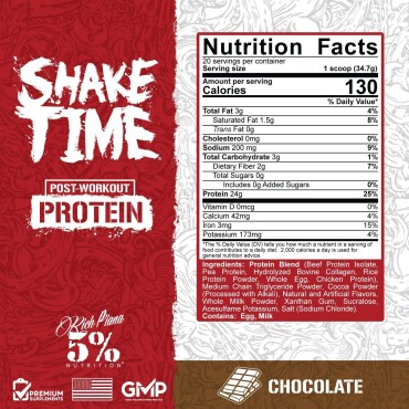 5% Nutrition Rich Piana Shake Time | 24g Animal-Based Protein Drink | Beef, Chicken, Whole Egg | No Sugar, Dairy, or Soy (Chocolate)