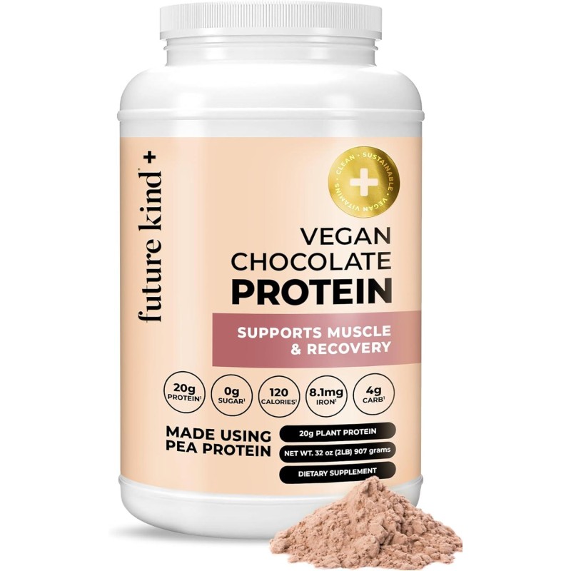 Future Kind Vegan Protein Powder Chocolate (34srv) - Whey Free Protein Powder for Men and Women Pea Plant Protein for Lean Muscle - Sugar-Free, Soy-Free Non Dairy Protein Powder w/Iron and Fiber