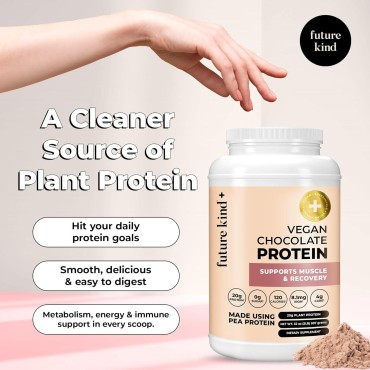 Future Kind Vegan Protein Powder Chocolate (34srv) - Whey Free Protein Powder for Men and Women Pea Plant Protein for Lean Muscle - Sugar-Free, Soy-Free Non Dairy Protein Powder w/Iron and Fiber